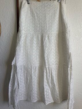 White Eyelet Midi Skirt